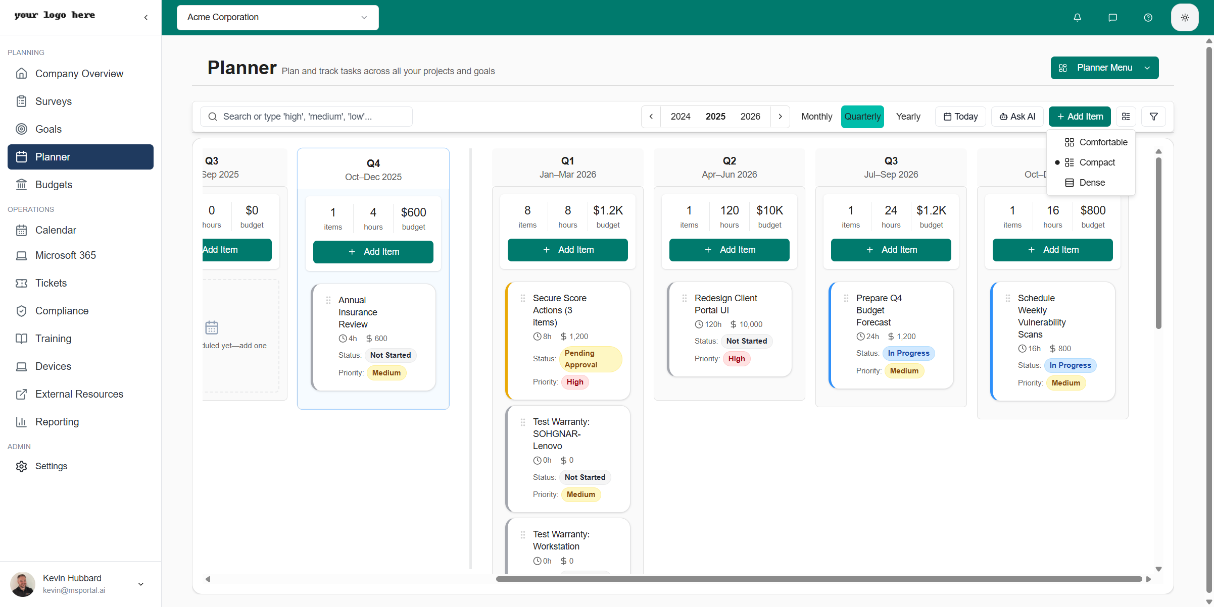 View Density Dropdown