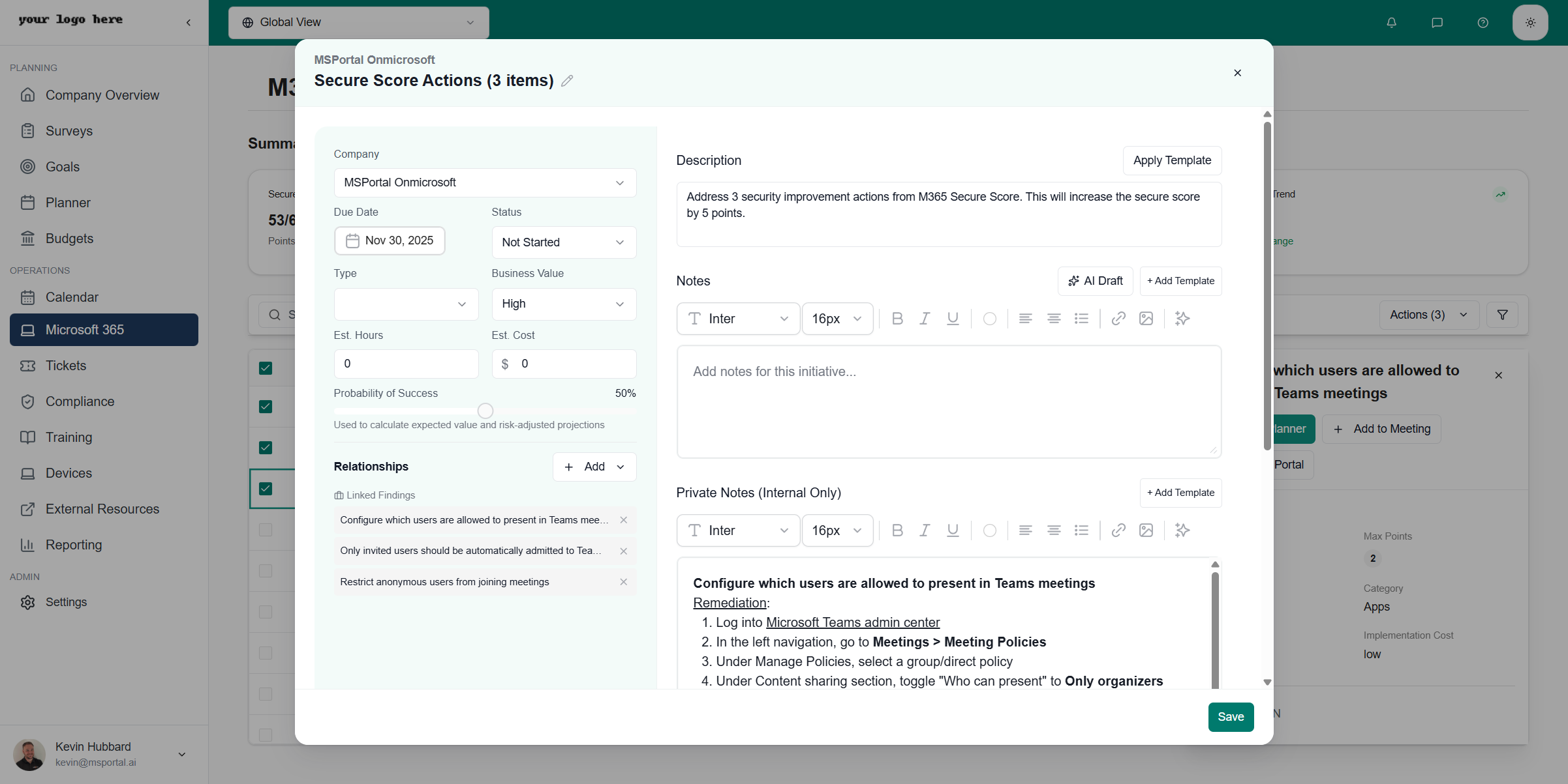 Add to Planner Dialog
