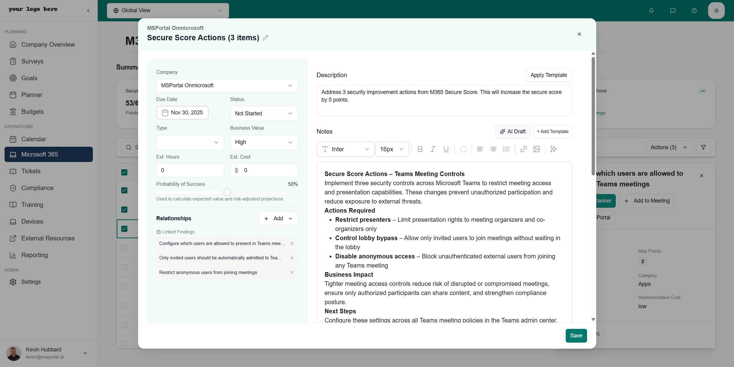 Add to Planner Dialog - After AI Draft