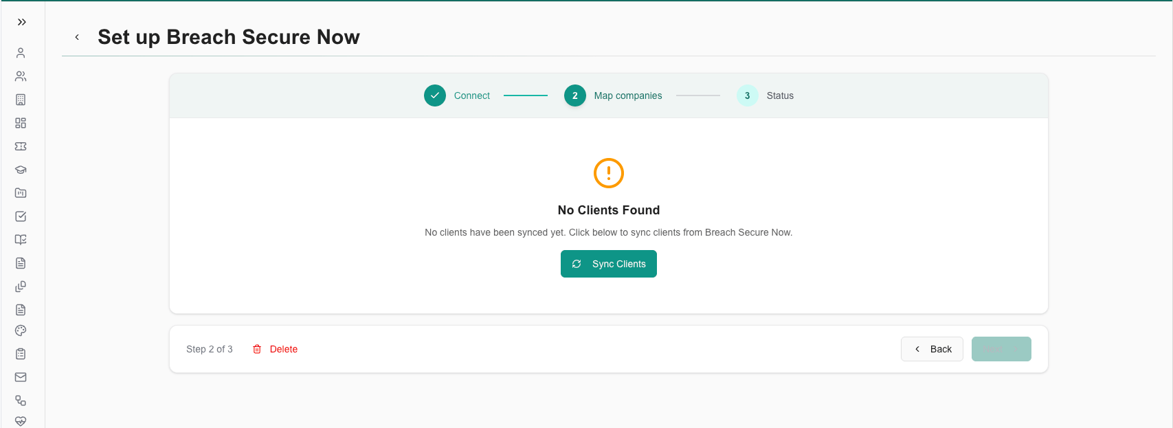 No Clients Found message with the Sync Clients button