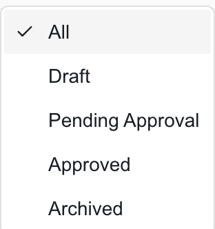 Budget Status options: All, Draft, Pending Approval, Approved and Archived.