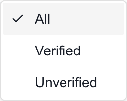 Cloud Domains Verification filter options All, Verified, and Unverified.