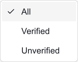 Cloud Domains Verification filter options All, Verified, and Unverified.