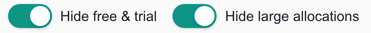 Hide free & trial and Hide large allocations switches enabled in Cloud Licenses.