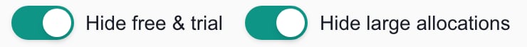 Hide free & trial and Hide large allocations switches turned on in Cloud Licenses.
