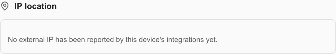 IP location section showing that no external IP has been reported