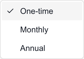 Analytics Cost type menu with One-time, Monthly and Annual.