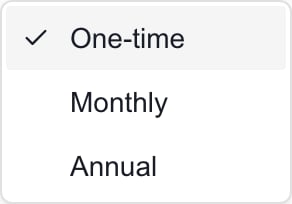 Analytics Cost type menu with One-time, Monthly and Annual.