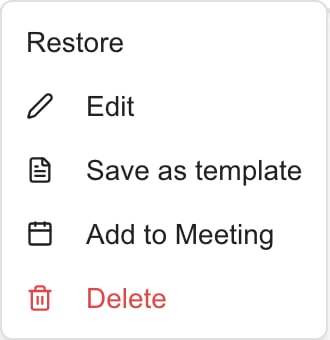 Archived Planner item menu showing Restore and the separate Delete action.
