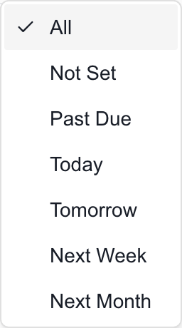 Due Date choices: All, Not Set, Past Due, Today, Tomorrow, Next Week and Next Month.