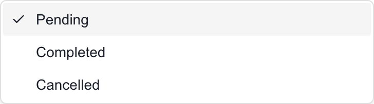 MSP action Status menu with Pending, Completed, and Cancelled options