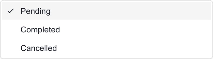 MSP action Status menu with Pending, Completed, and Cancelled options