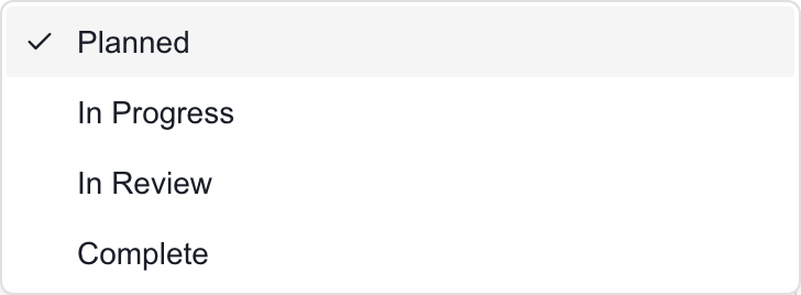 MSP deliverable Status menu with Planned, In Progress, In Review and Complete