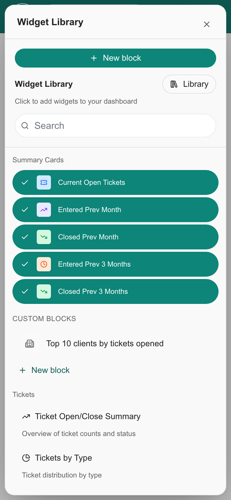 Phone Widget Library with a New block button