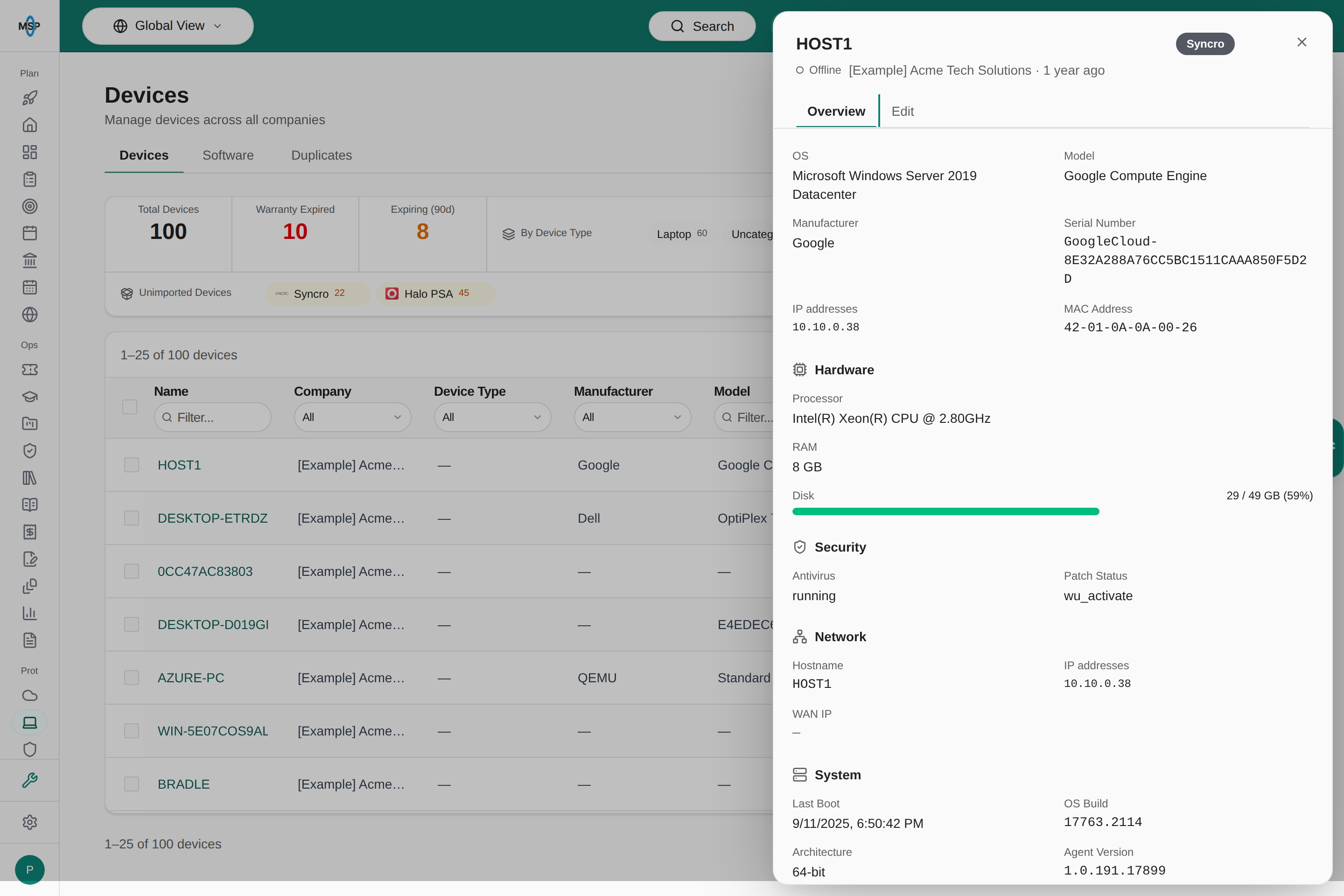 Demo device Overview without an IP location section