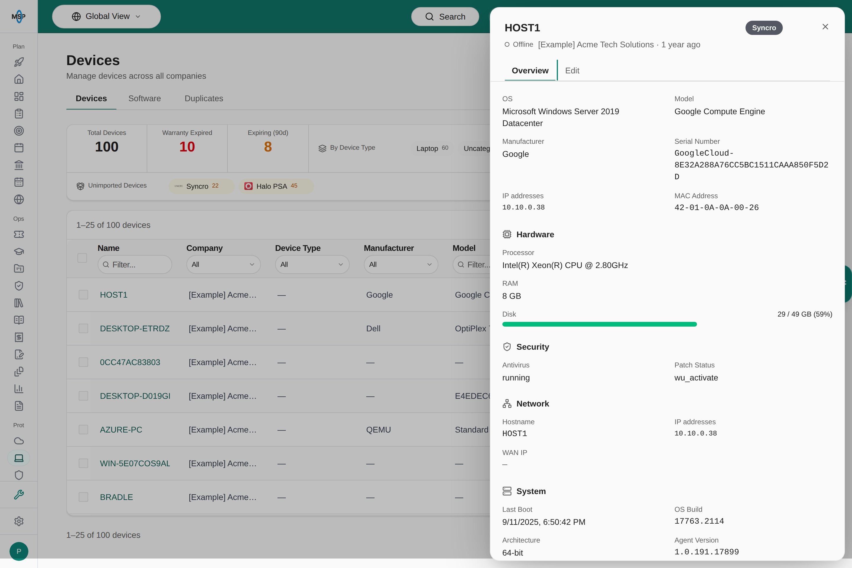 Demo device Overview with only Overview and Edit tabs and no IP location section