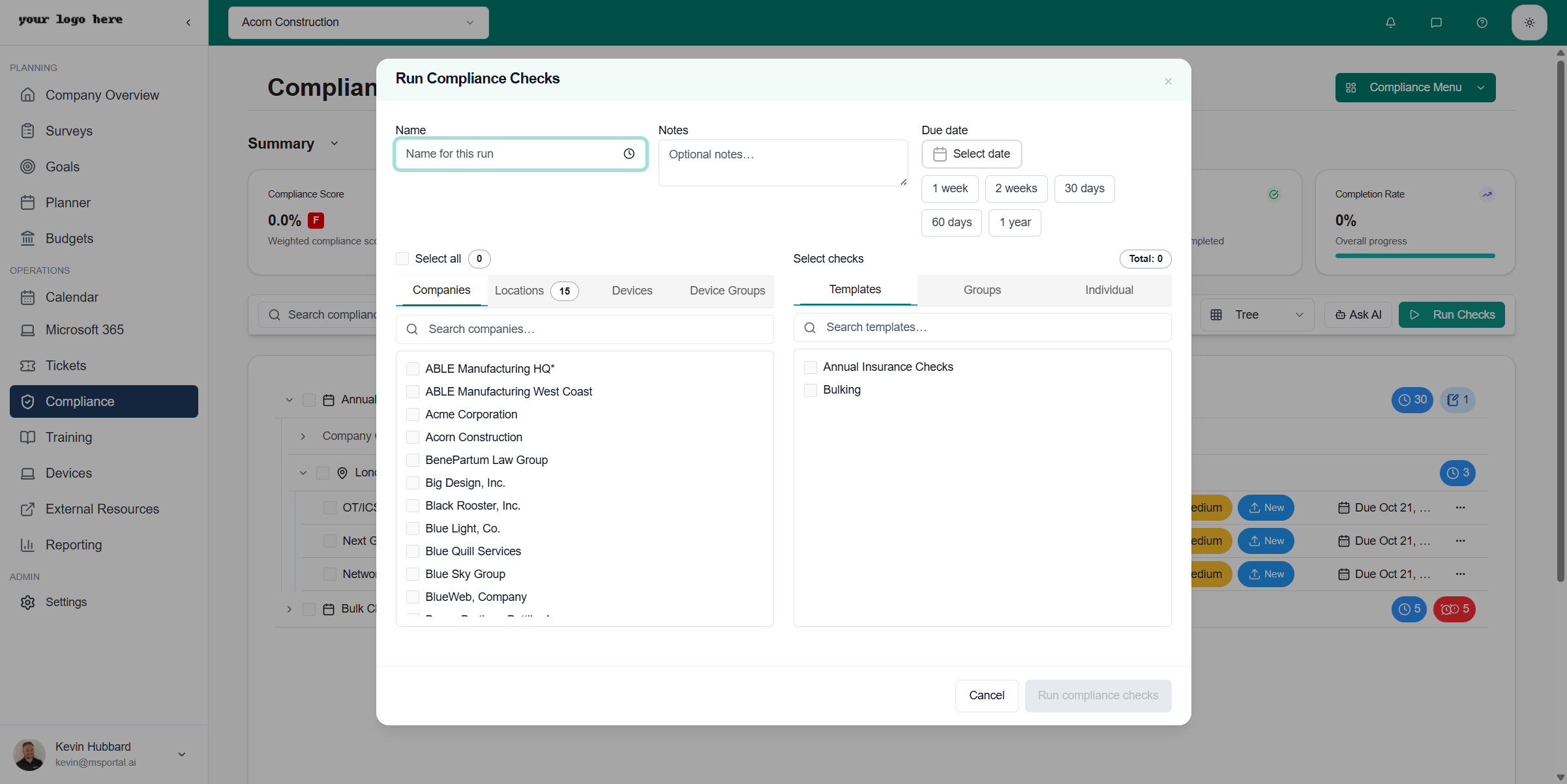 Run Compliance Checks Dialog