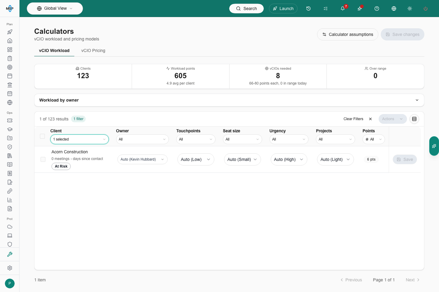 Branch preview: workload inputs with a collapsible owner summary and header Save changes.
