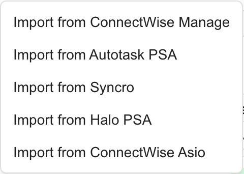 Choose a source in Companies > Import. The menu reflects the available Demo connections.