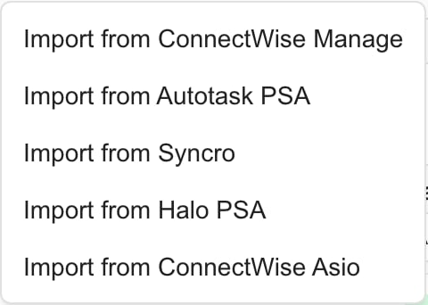 Choose a source in Companies > Import. The menu reflects the available Demo connections.