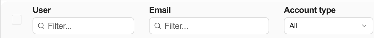 Filter Company users by name, email and account type before reviewing individual records.