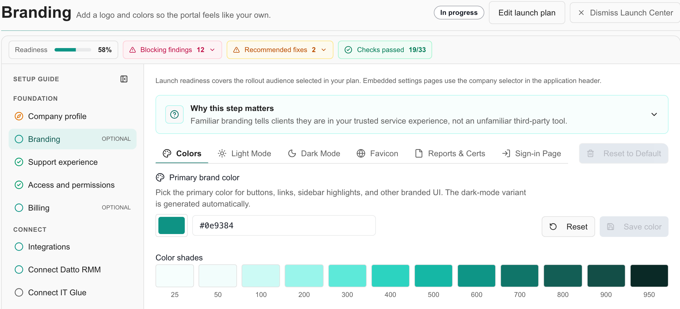 Example MSP launch plan with incomplete readiness findings.