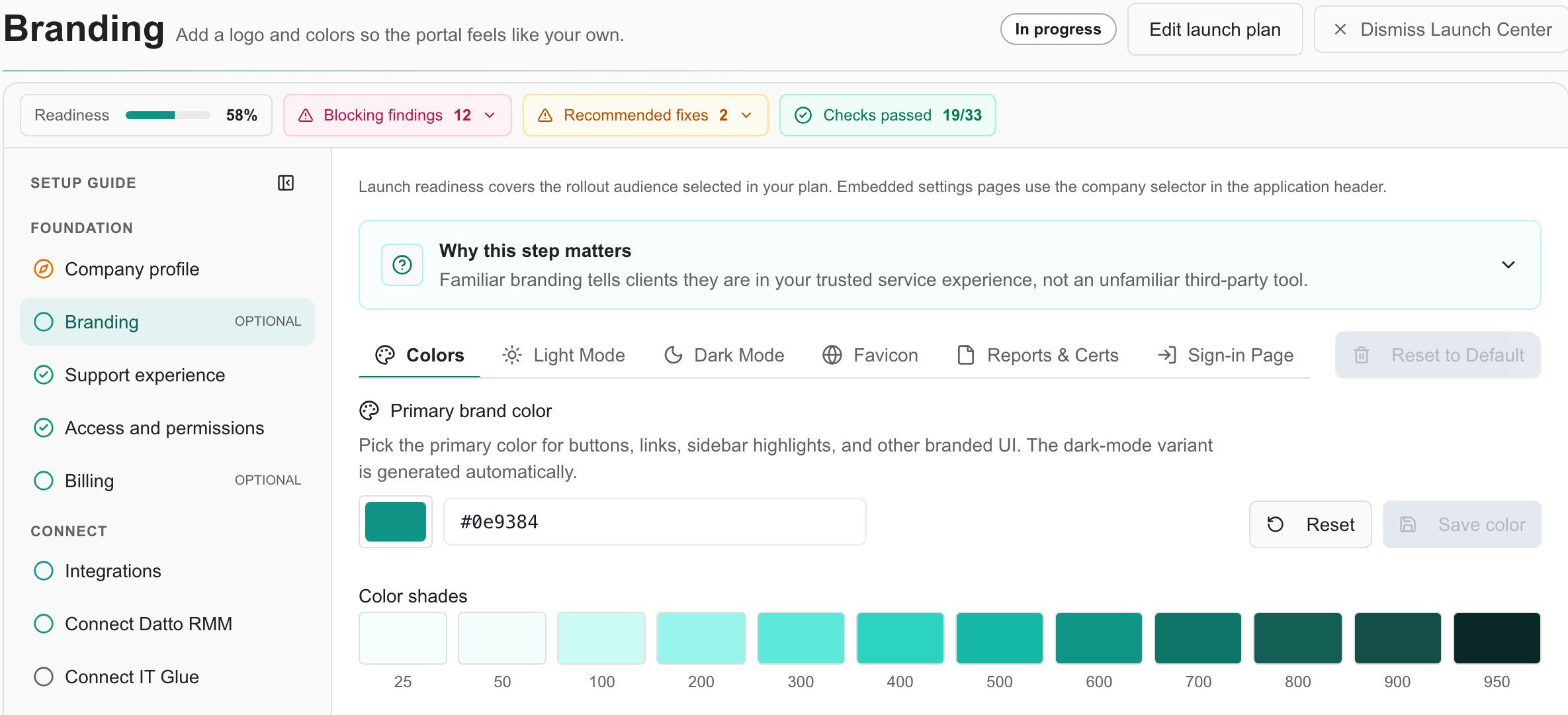 Example MSP launch plan with incomplete readiness findings.