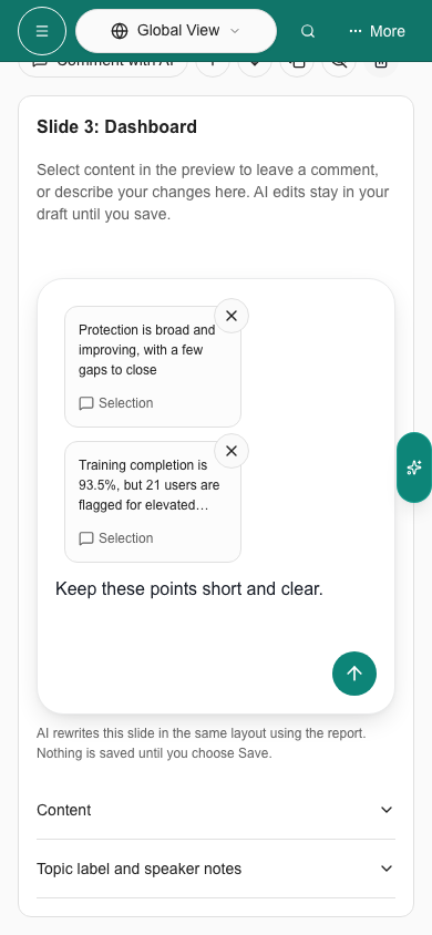 Multiple selected passages attached inside the AI composer on a phone