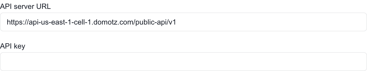 Domotz API server URL and blank API key field.