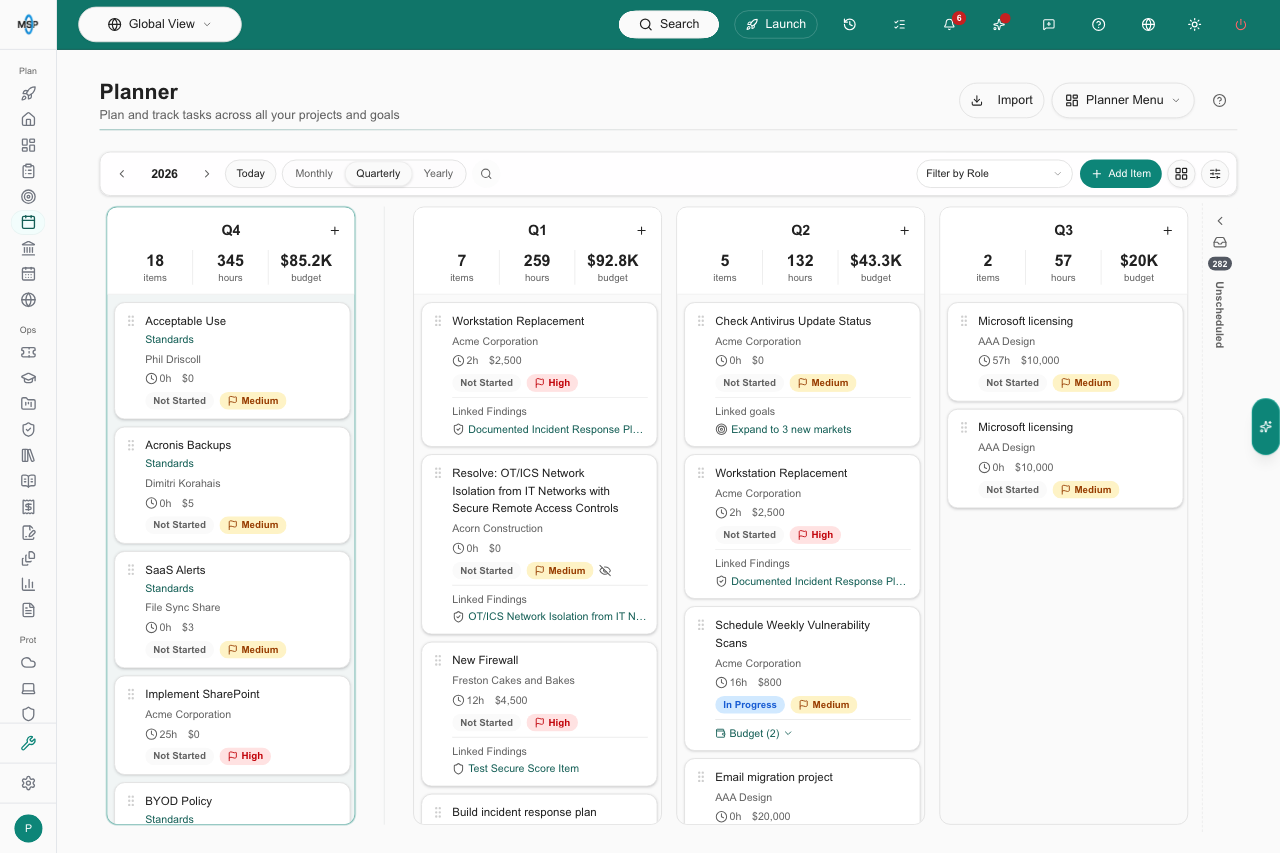 Planner timeline in Quarterly view.