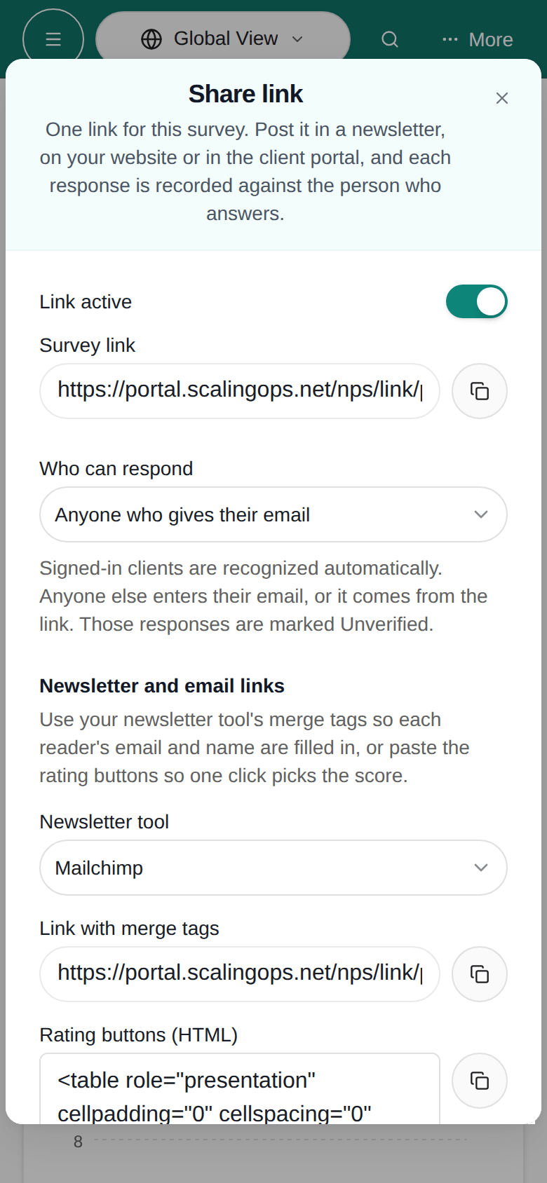 Share link dialog on a phone