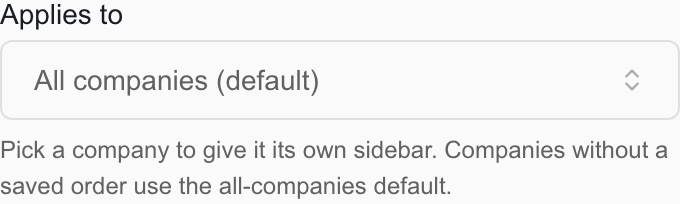 Navigation settings Applies to selector with All companies default selected.