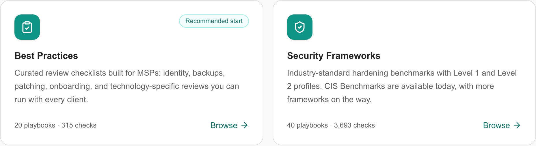 MSP example: the released library entry cards. Catalog counts can change.