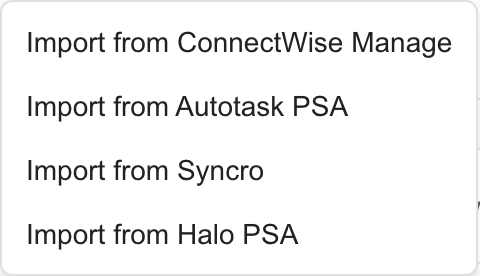 Choose a PSA for internal staff import from the Users tab. Company contacts use a separate workflow.