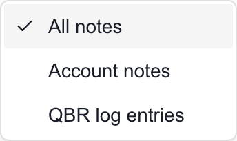 Account Notes kind filter with All notes, Account notes and QBR log entries