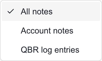 Account Notes kind filter with All notes, Account notes and QBR log entries