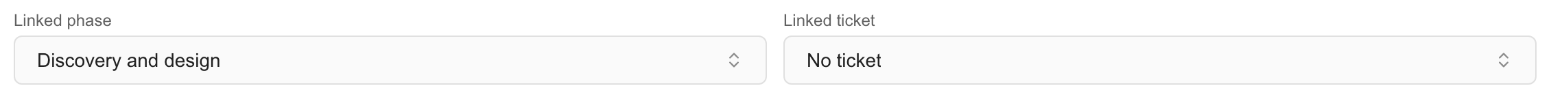 Deliverable editor with Linked phase set to Discovery and design and Linked ticket set to No ticket