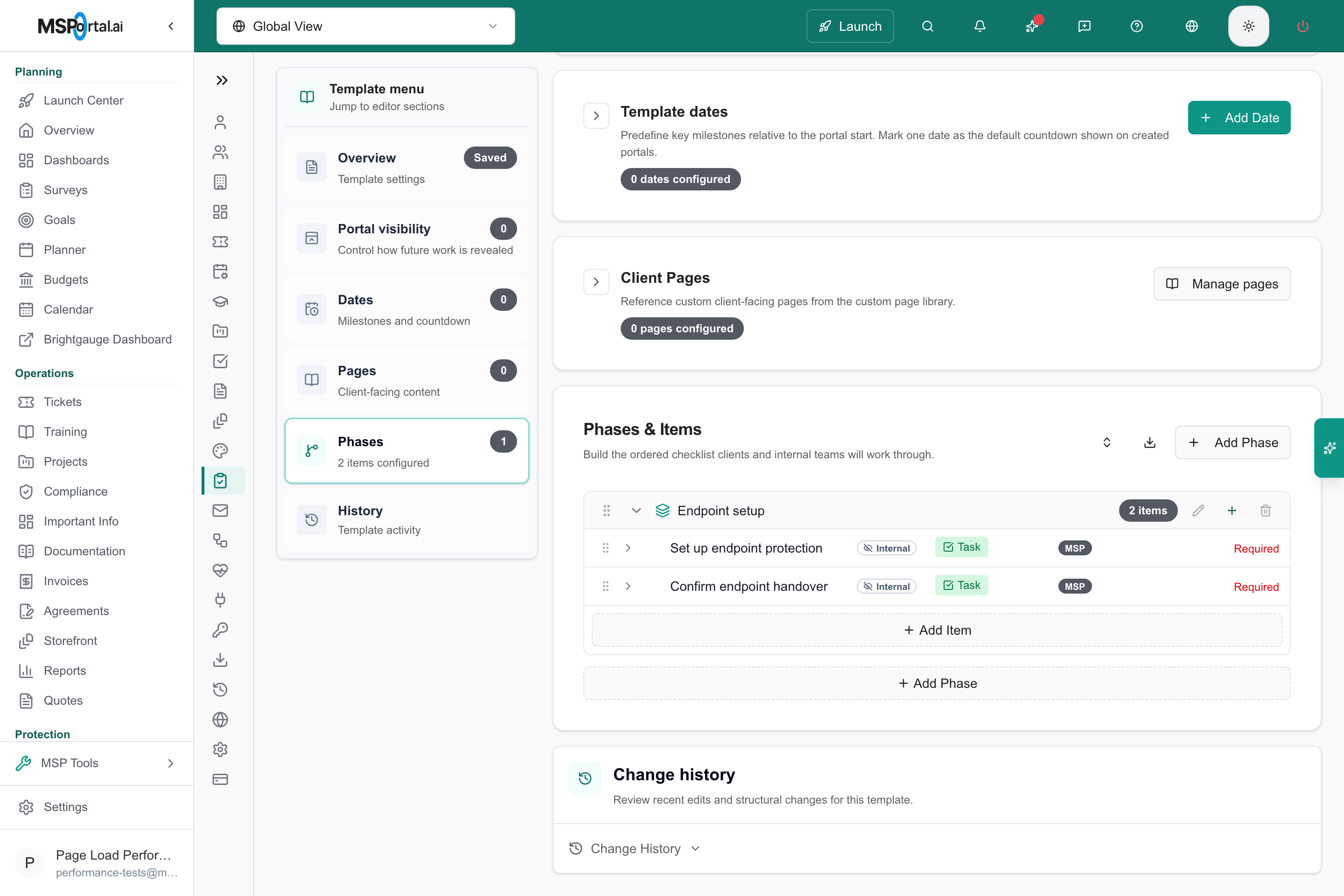 Endpoint Readiness Demo onboarding template with its endpoint setup tasks.