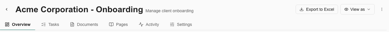 Branch preview: Export to Excel button in the company onboarding header