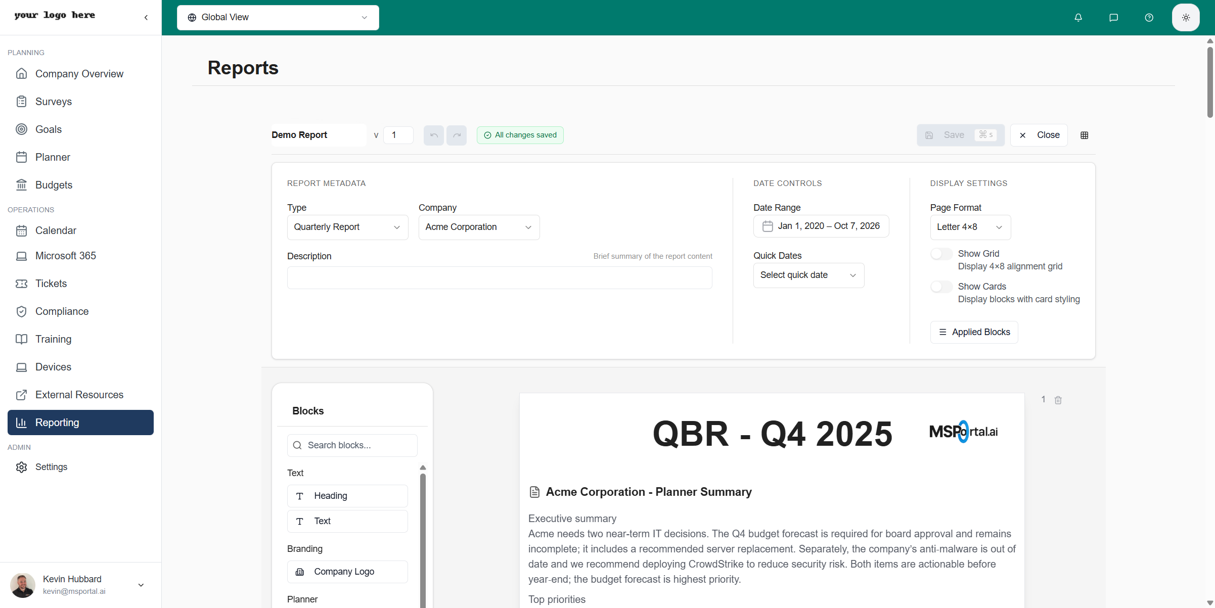 Report Builder Interface