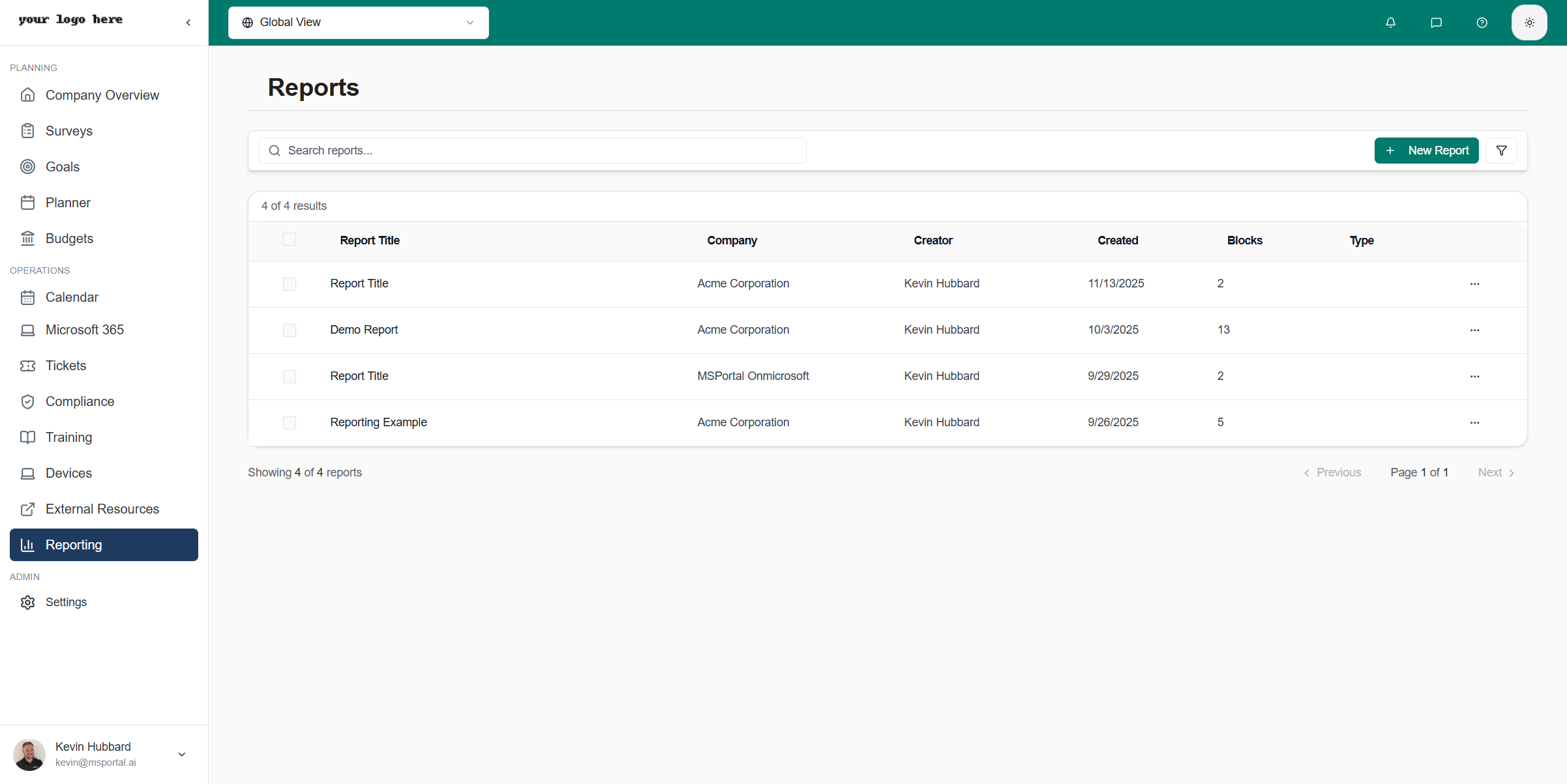 Reporting - MSPortal.ai Documentation