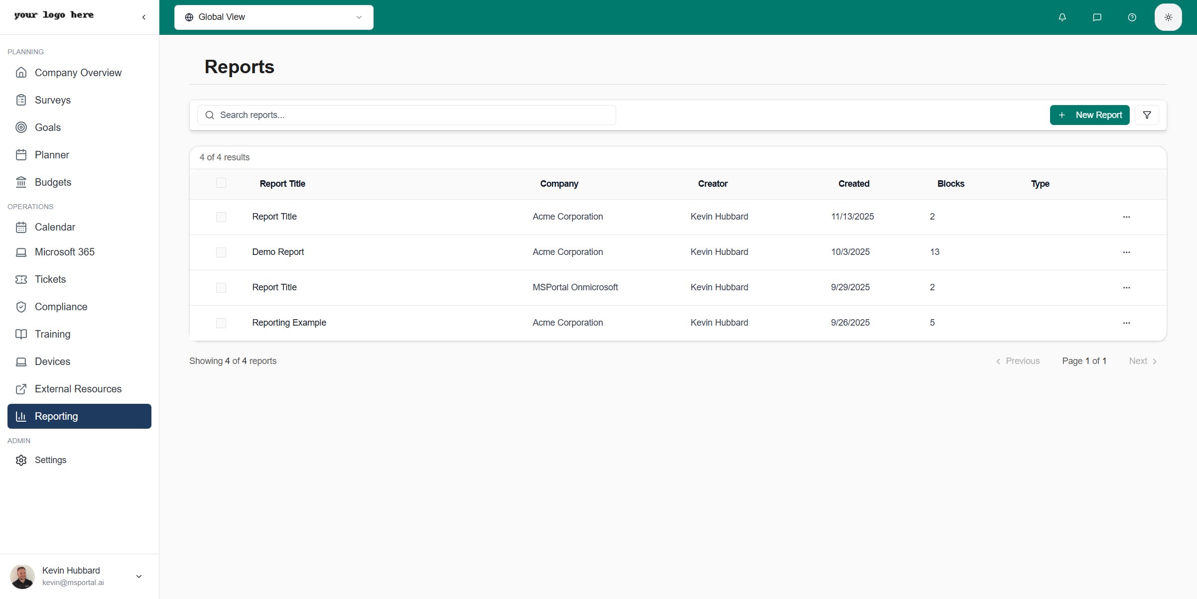 Report Portal Example Reporting - MSPortal.ai Documentation