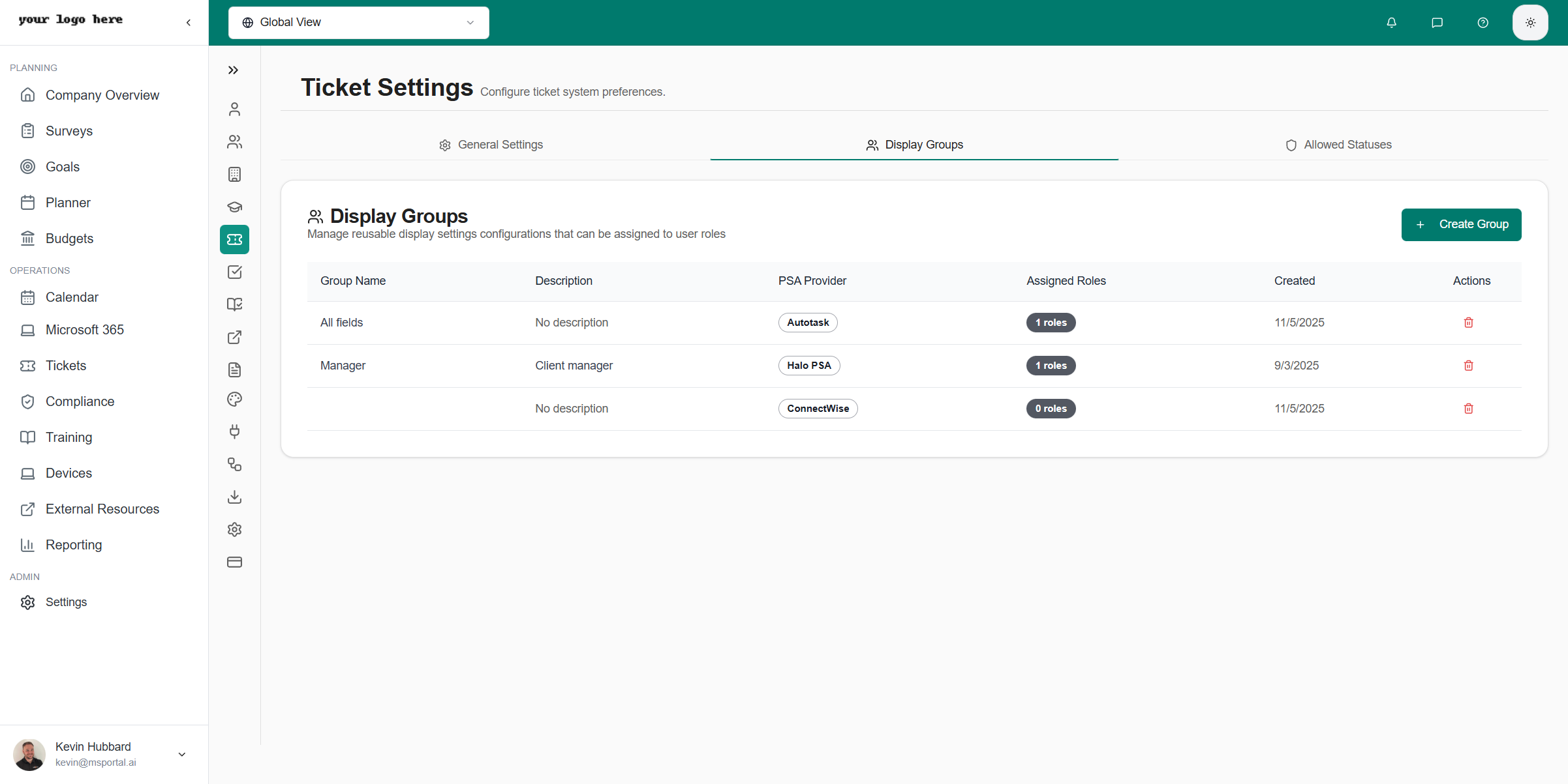 Ticket Display Groups