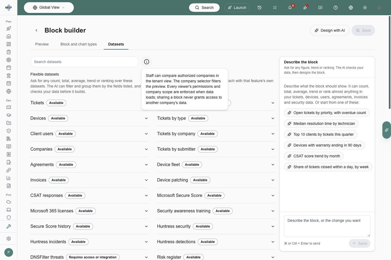 Full company scope and data access explanation in a popover