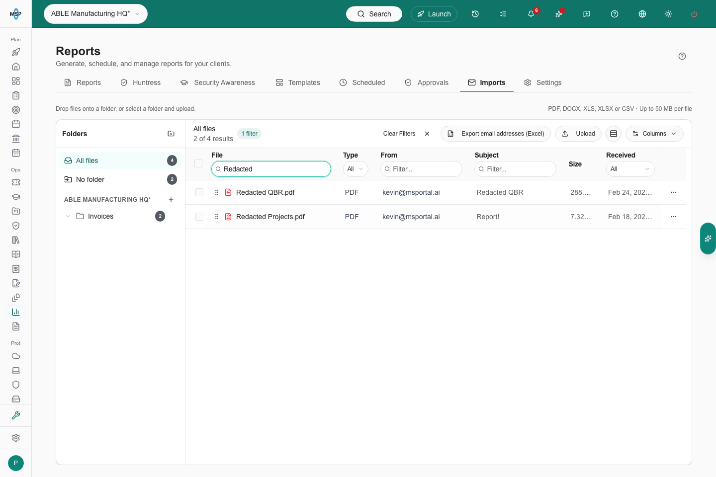Reports Imports with one company selected and six file columns
