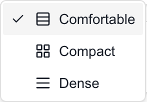 Project ticket Density menu with Comfortable, Compact, and Dense