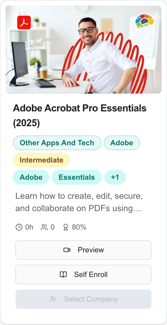 Adobe Acrobat training course card showing course information, Preview, and MSP enrollment controls.
