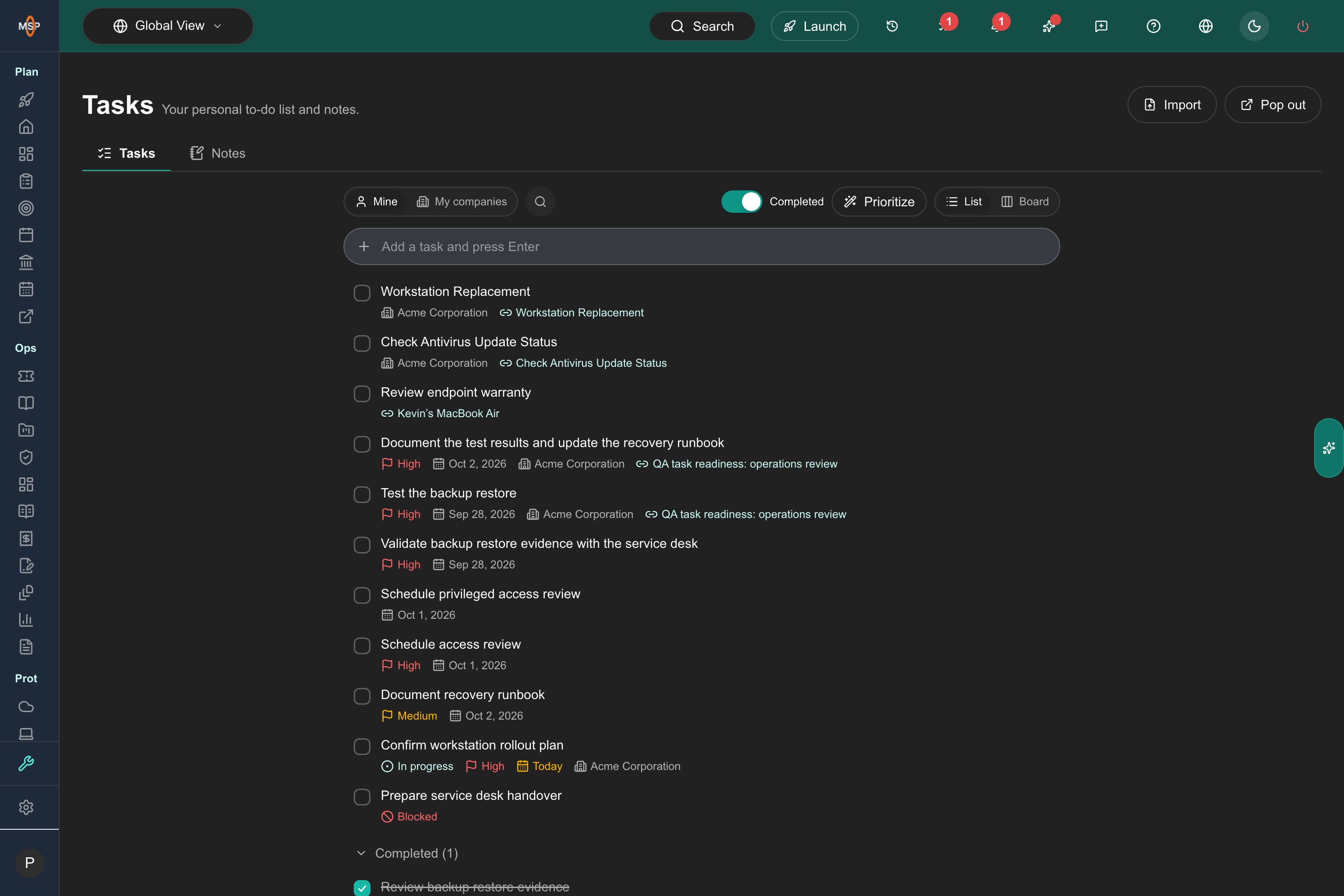 Tasks in dark appearance