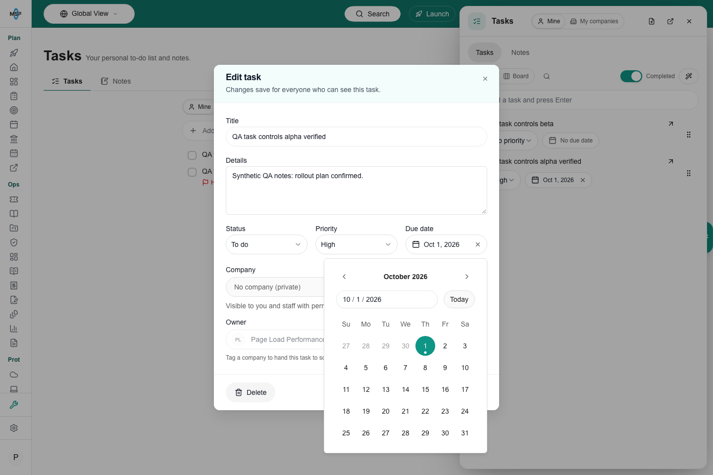 Task calendar extending beyond the editor without clipping