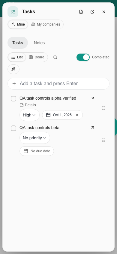 Task side panel with editable priority and due date on a phone